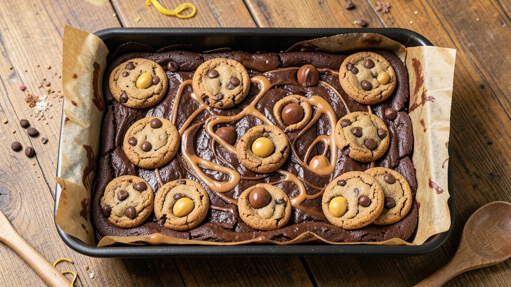 Brownie Chocolate Chip Cookie Peanut Butter Cup Recipe: Triple-Layered Indulgence in One Pan
