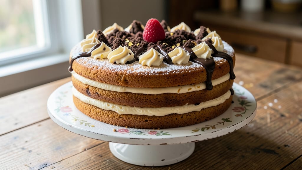 8-Inch Cookie Cake Recipe: Vanilla Buttercream Swirls With Chocolate Drizzle Topping
